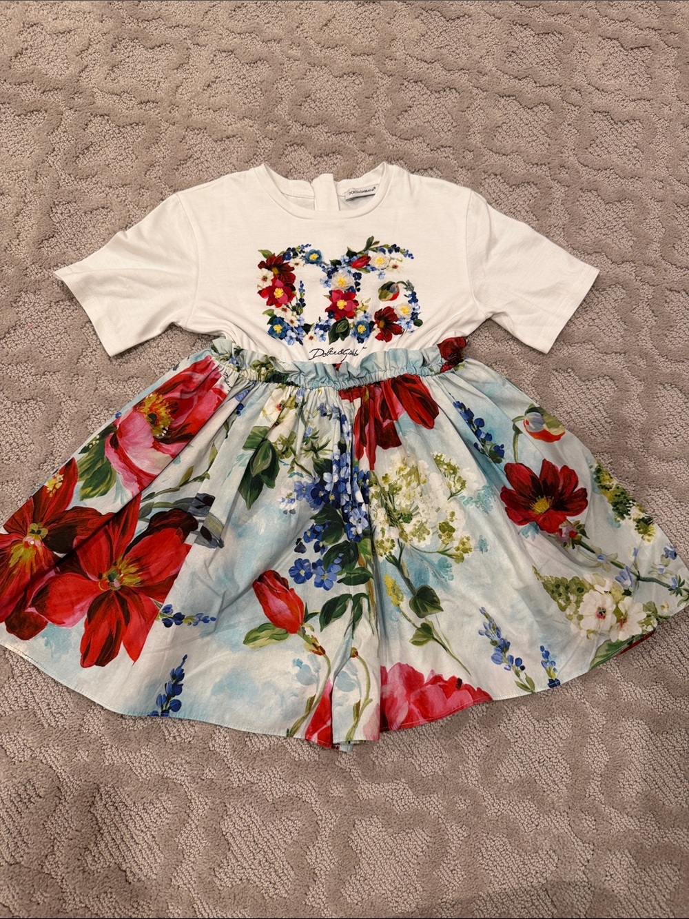 Dolce & Gabbana White Top with Red & Blue Floral Skirt - Girls